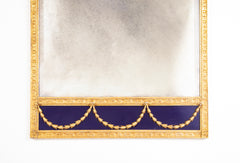 Early 20th Century Neoclassic Gilded Mirror with Cobalt Paneling