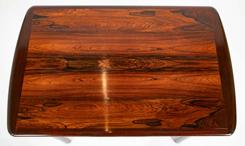 Pair of Midcentury Brazilian Rosewood Low Tables with Rosewood Stretcher Bases and Arched Aprons