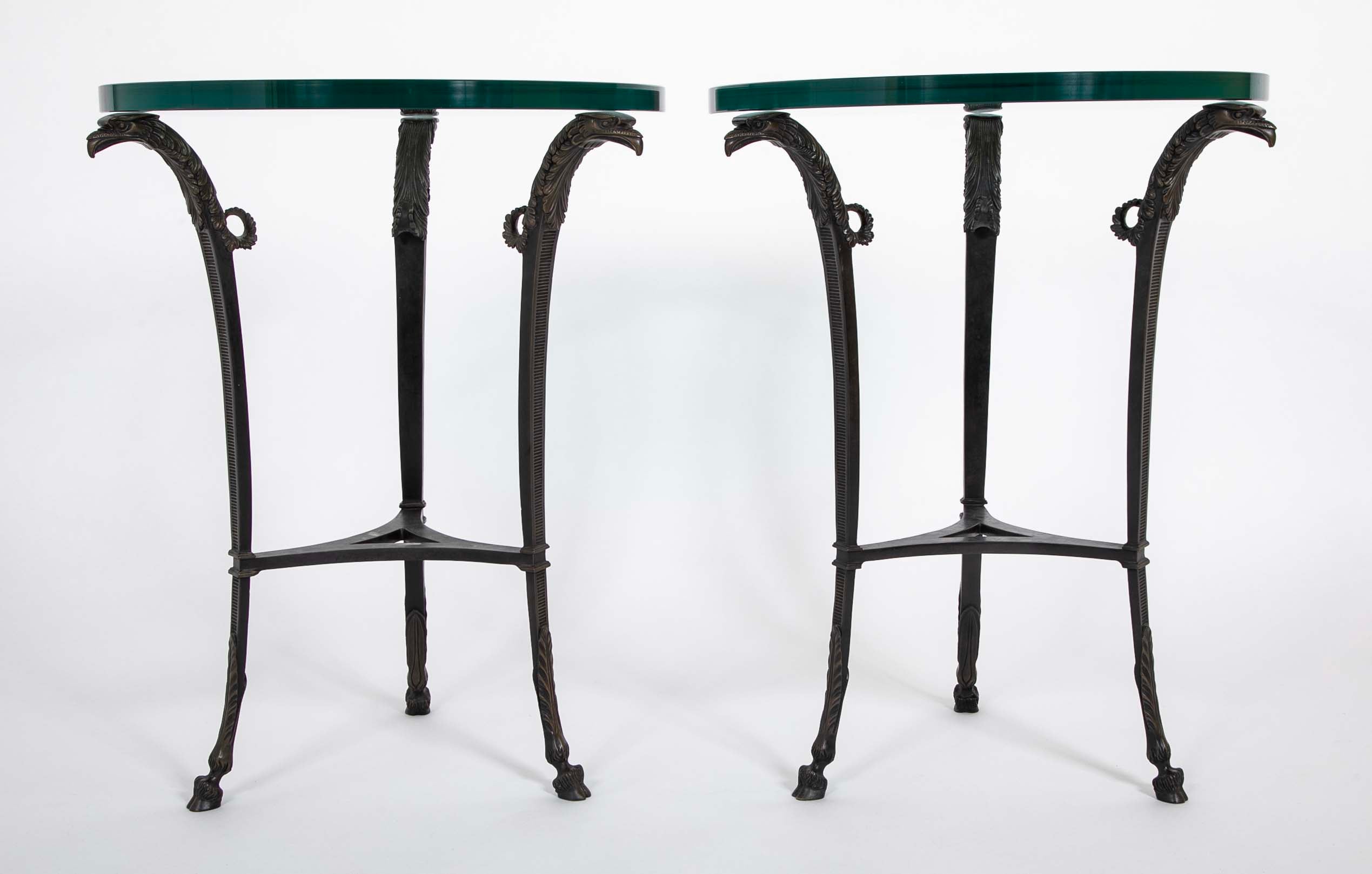 Pair of Patinated Bronze Glass Top Side Tables