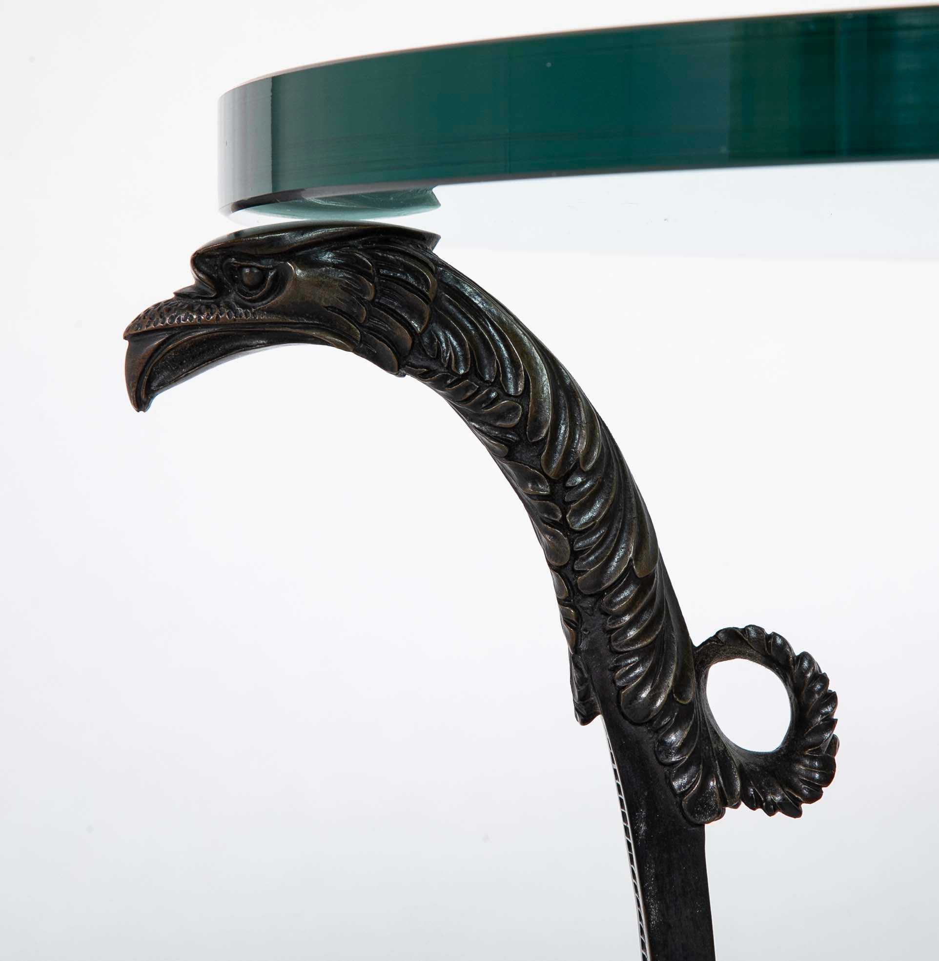 Pair of Patinated Bronze Glass Top Side Tables