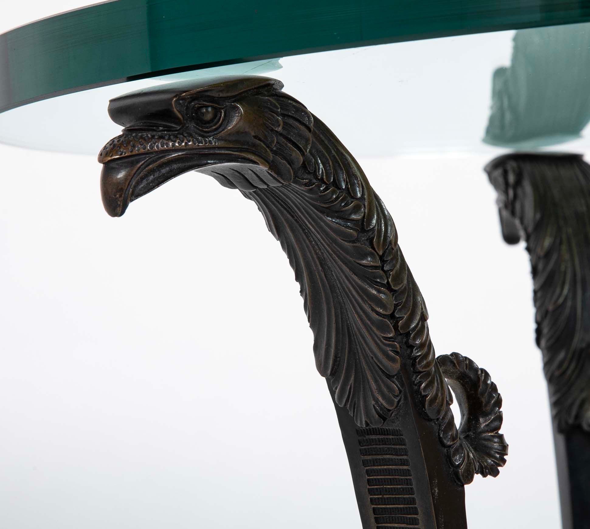 Pair of Patinated Bronze Glass Top Side Tables