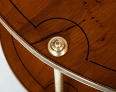 Pair of Brass Trimmed Yew Wood Two Tiered Tables