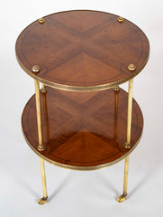 Pair of Brass Trimmed Yew Wood Two Tiered Tables