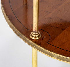 Pair of Brass Trimmed Yew Wood Two Tiered Tables