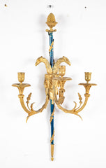 Set of Four Louis XVI Bronze and Cobalt Blue Sconces