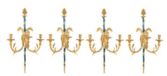 Set of Four Louis XVI Bronze and Cobalt Blue Sconces