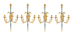 Set of Four Louis XVI Bronze and Cobalt Blue Sconces