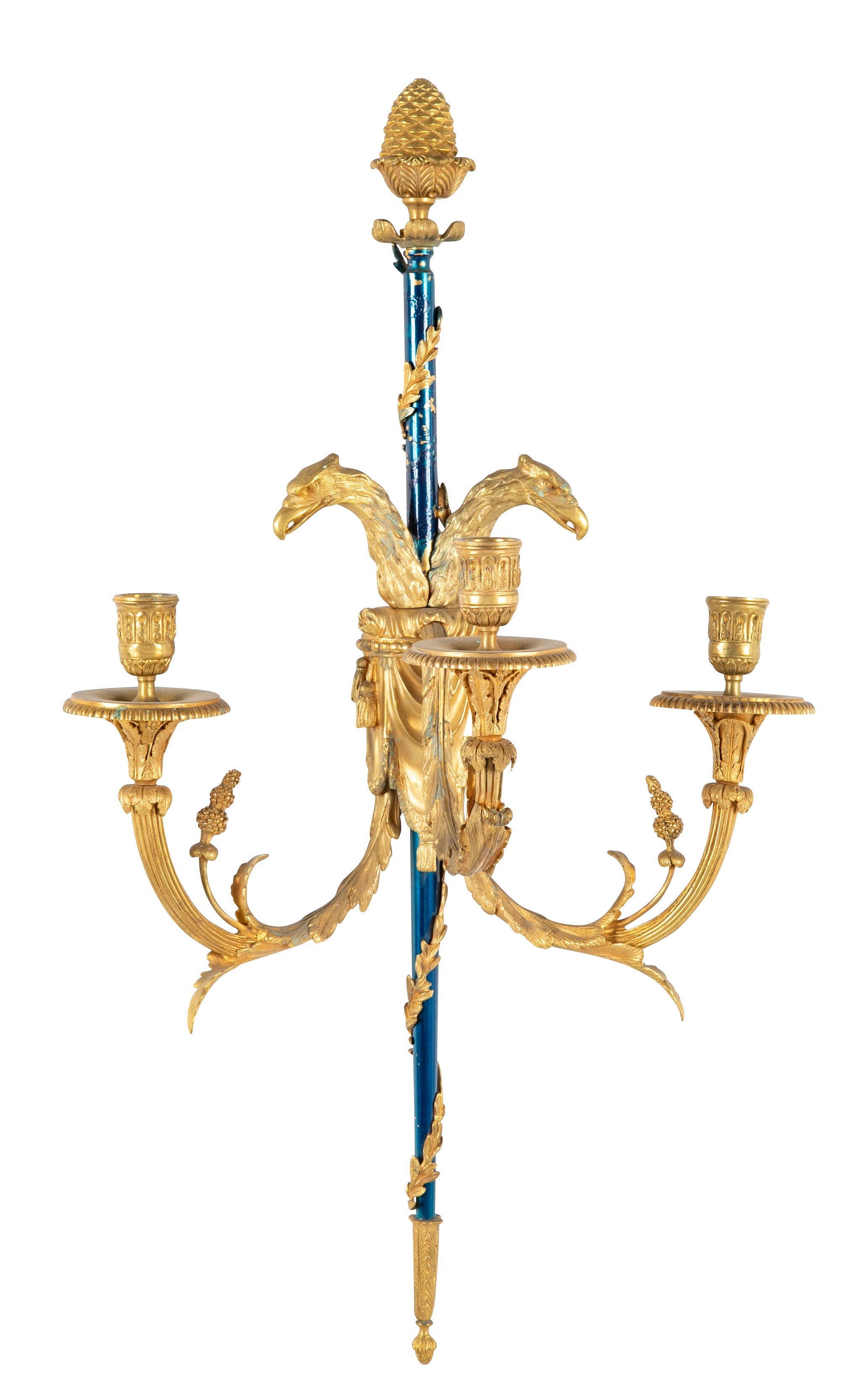 Set of Four Louis XVI Bronze and Cobalt Blue Sconces