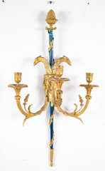 Set of Four Louis XVI Bronze and Cobalt Blue Sconces