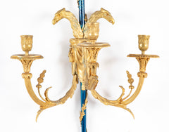 Set of Four Louis XVI Bronze and Cobalt Blue Sconces