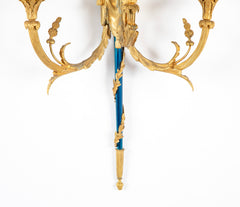 Set of Four Louis XVI Bronze and Cobalt Blue Sconces