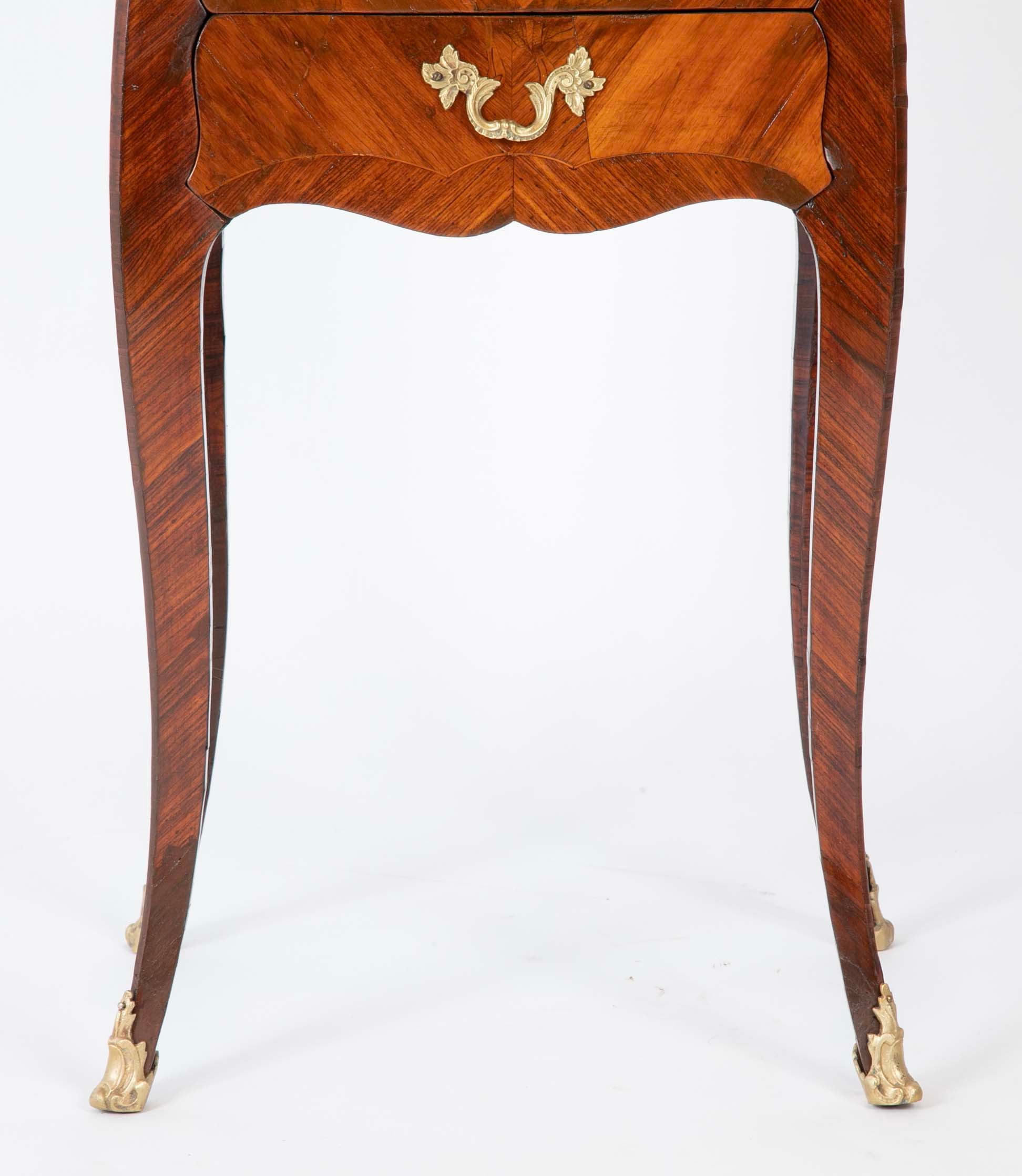 Louis XV Three Drawer Petite Commode with Marquetry Top & Sides