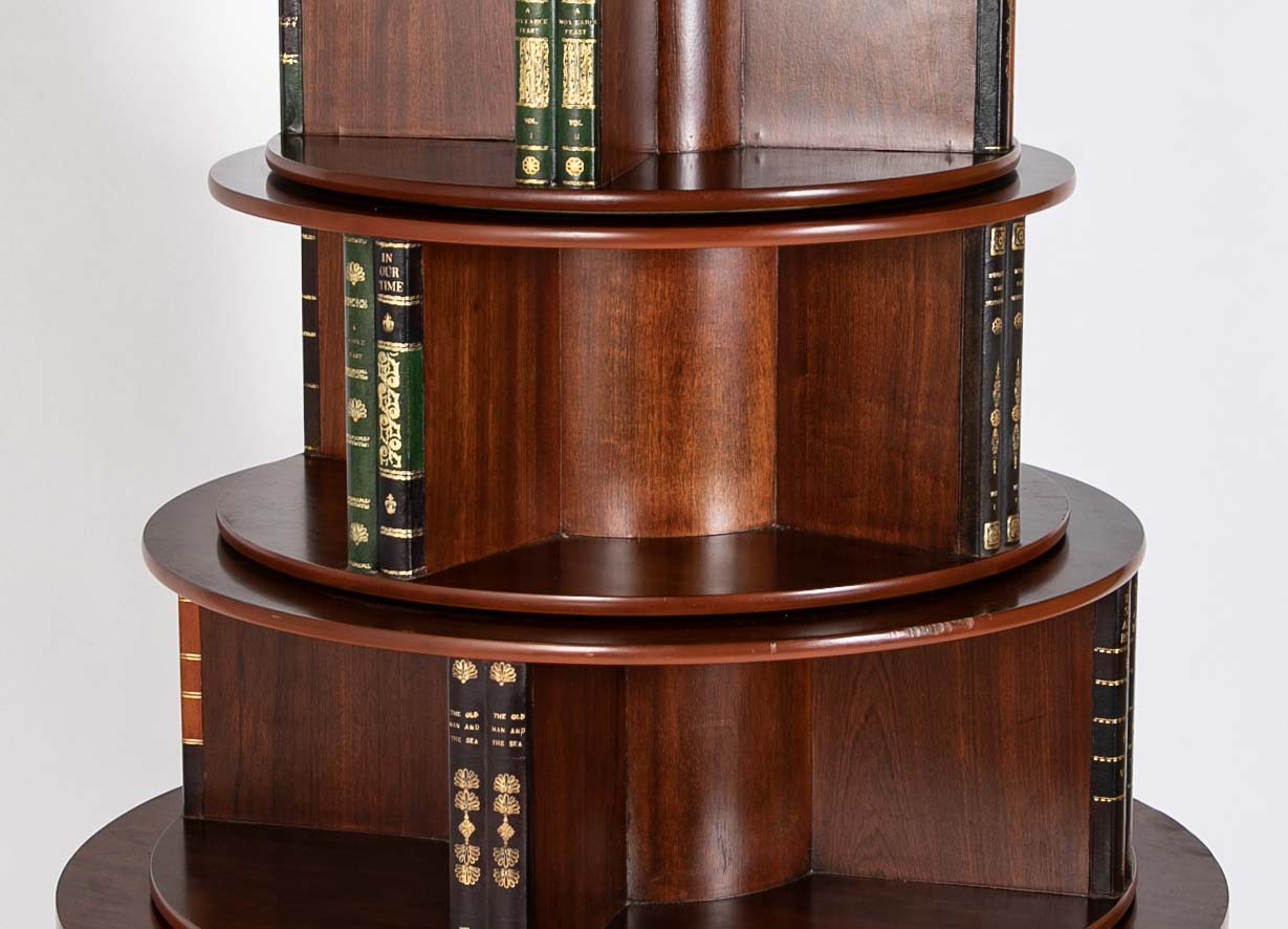 Regency Form Revolving Six Section Library Etagere with Faux Books