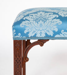 George III Style Blind Fret Corner Bracket Upholstered Stool