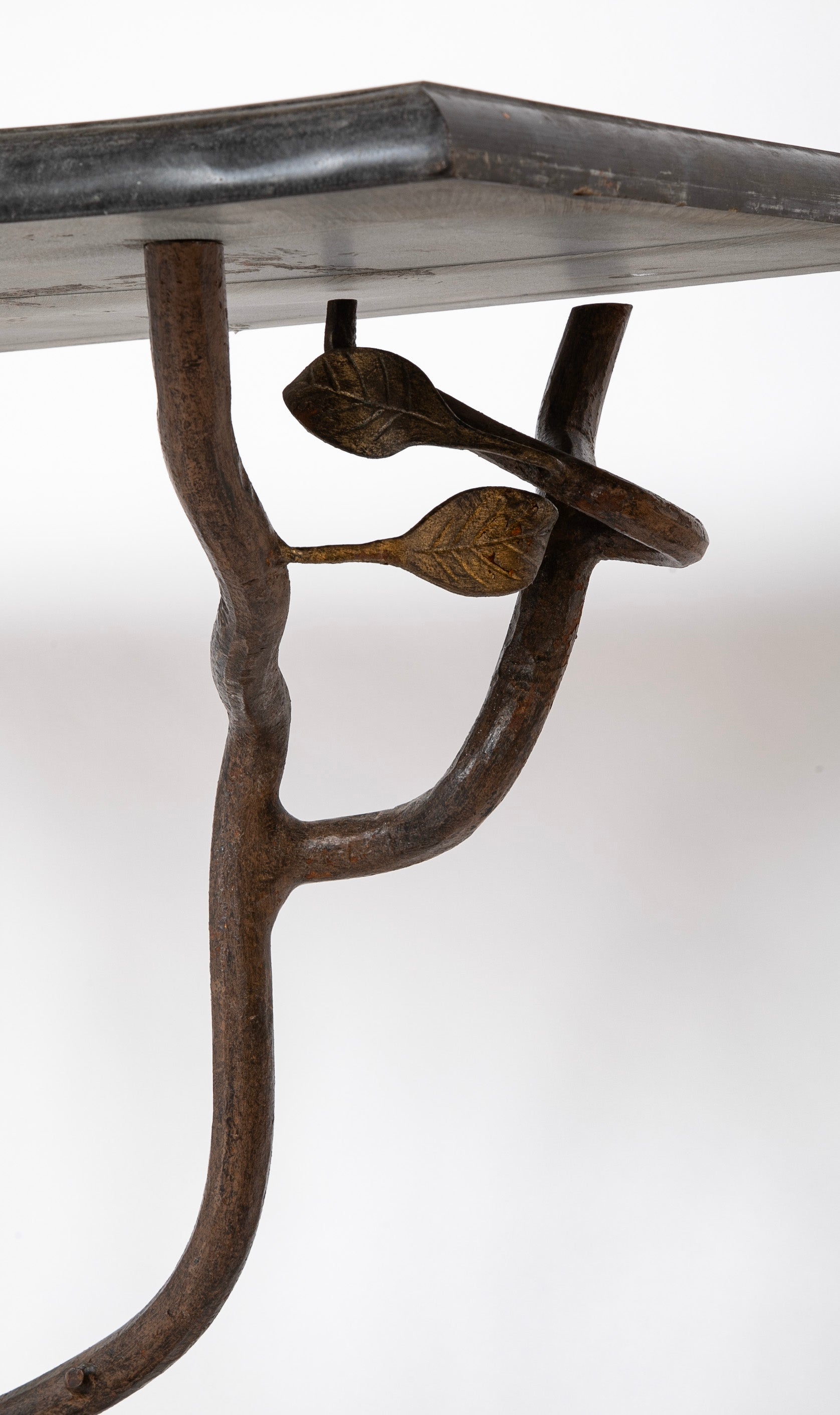 A Branch Form Iron Base Marble Top Console in the Manner of Carl Gillberg
