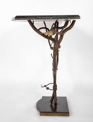 A Branch Form Iron Base Marble Top Console in the Manner of Carl Gillberg