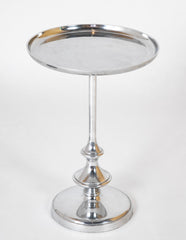 Nickel Plated Dish Top Pedestal Side Table