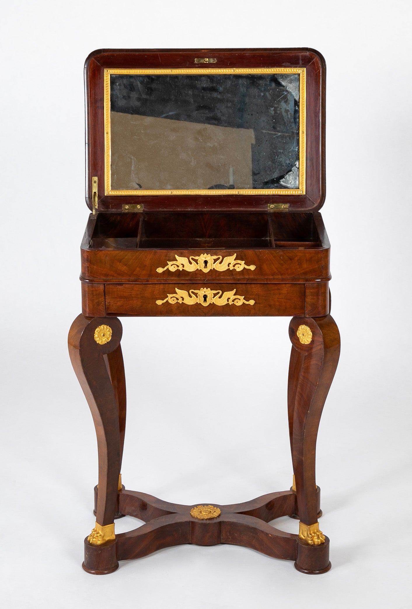 French Empire Mahogany Bronze Mounted Dressing Table