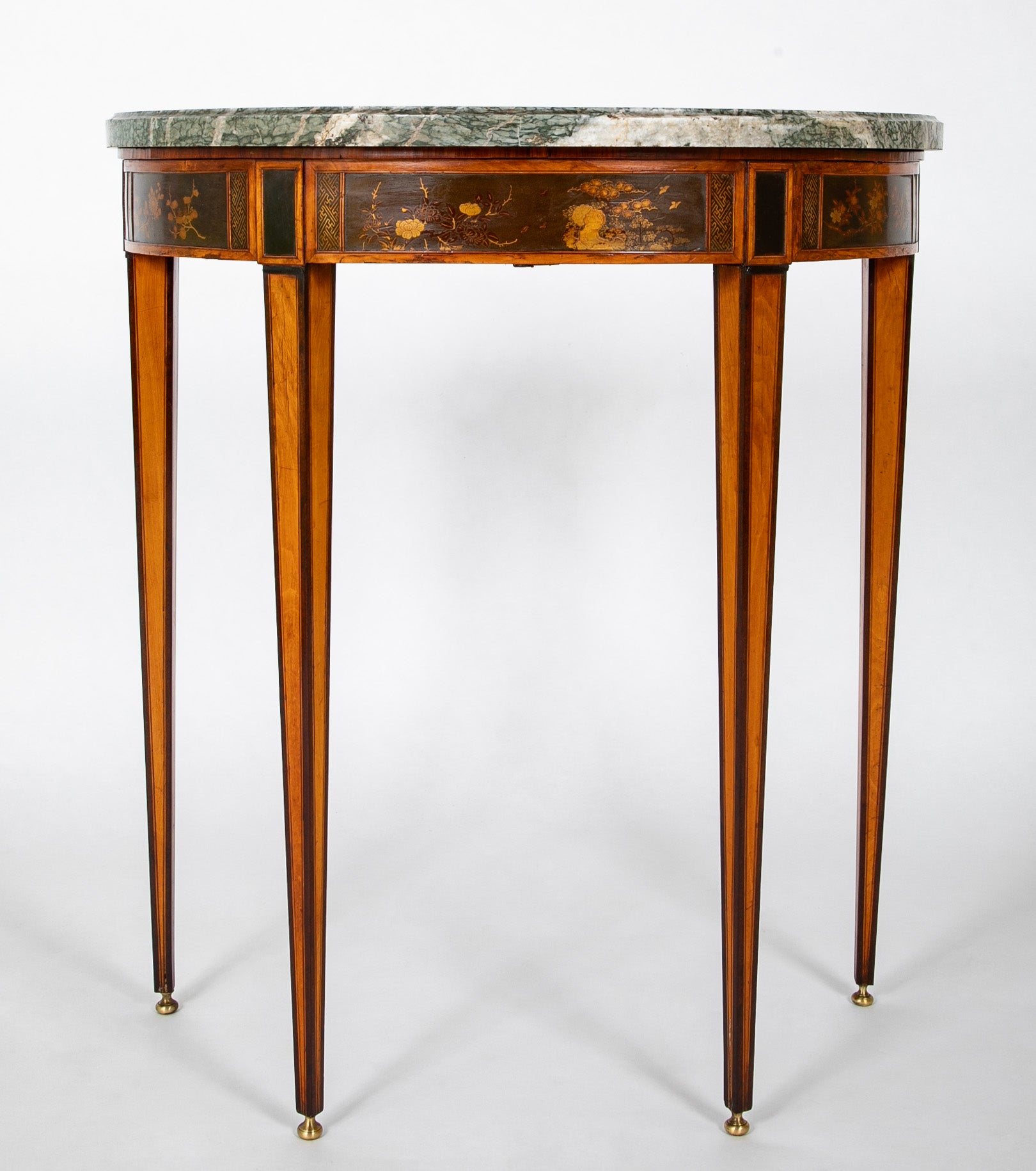 Rare Marble Top Dutch Demilune Classic Console with Chinoiserie Apron