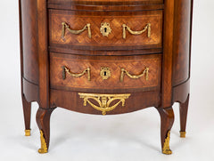 French Louis XV - XVI Marble Top Three Drawer Demilune Commode