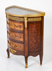 French Louis XV - XVI Marble Top Three Drawer Demilune Commode