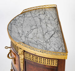 French Louis XV - XVI Marble Top Three Drawer Demilune Commode