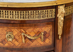 French Louis XV - XVI Marble Top Three Drawer Demilune Commode