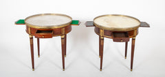 Late 18th Century Matched Pair of Louis XVI Marble Top Bouillotte Tables with Slides & Drawers