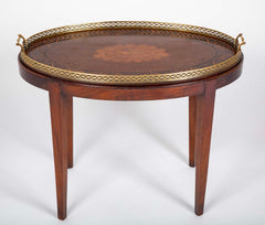 Satinwood Inlaid Brass Gallery Oval Tray on Stand with Elaborate Inlaid Border