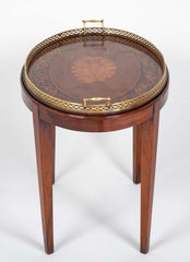 Satinwood Inlaid Brass Gallery Oval Tray on Stand with Elaborate Inlaid Border