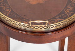 Satinwood Inlaid Brass Gallery Oval Tray on Stand with Elaborate Inlaid Border