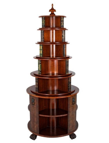Regency Form Revolving Six Section Library Etagere with Faux Books