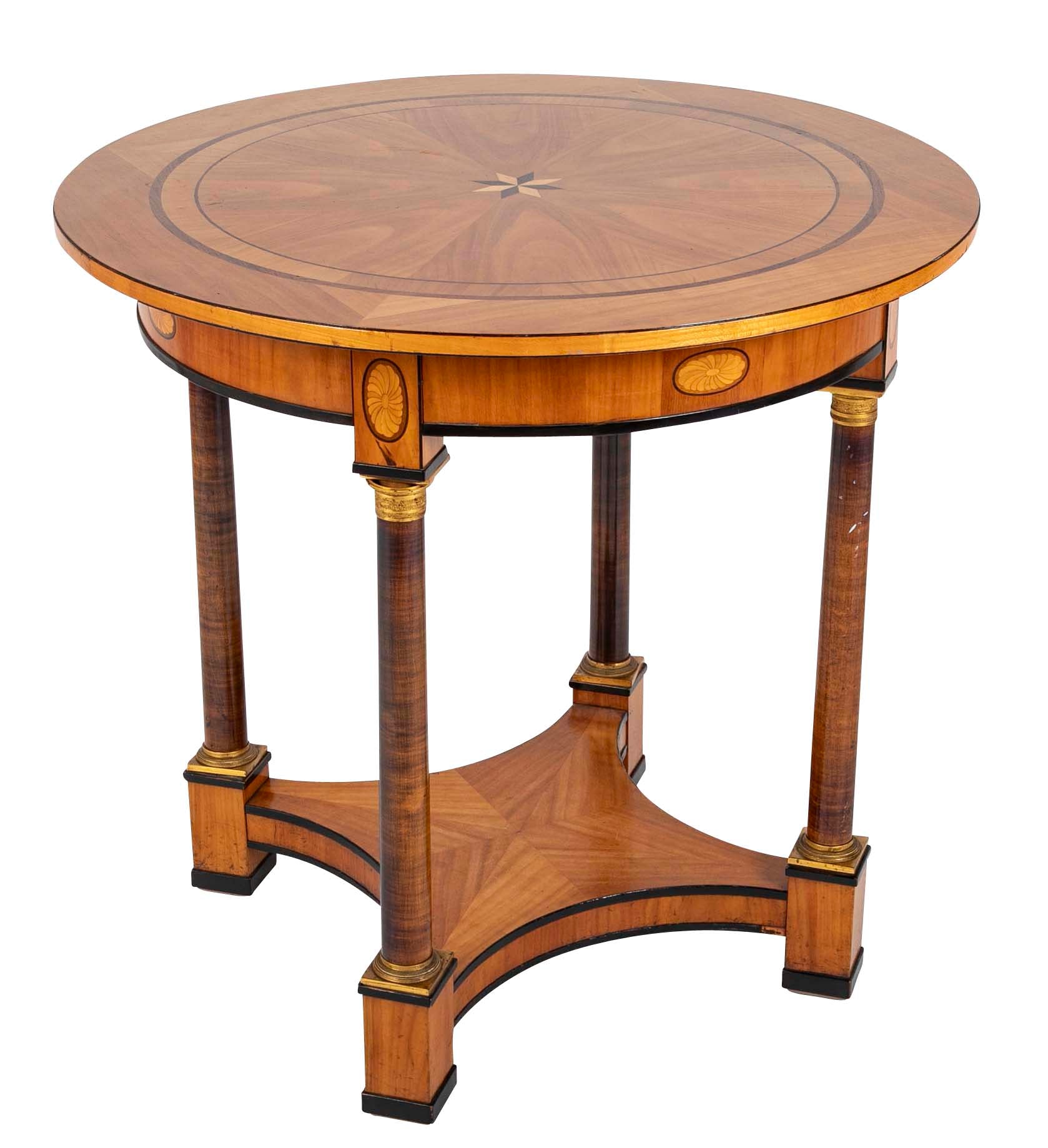 Charles X Satinwood Round Four Column Center Table