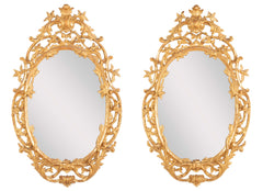Pair of English George II Period Oval Gilt Mirrors