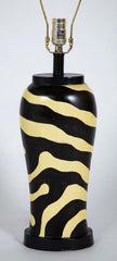 Pair of Mid-Century Zebra Decorated Lamps with Matching Finials