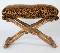 French Versailles Model Giltwood Stool with Leopard Fabric
