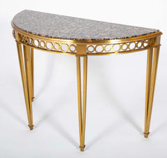 Striking Pair of Bronze Consoles with Fossilized Marble Tops