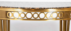 Striking Pair of Bronze Consoles with Fossilized Marble Tops