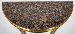 Striking Pair of Bronze Consoles with Fossilized Marble Tops