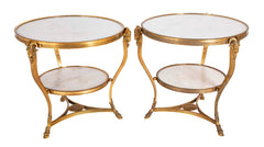 Pair of Important Bronze Marble Top Gueridons