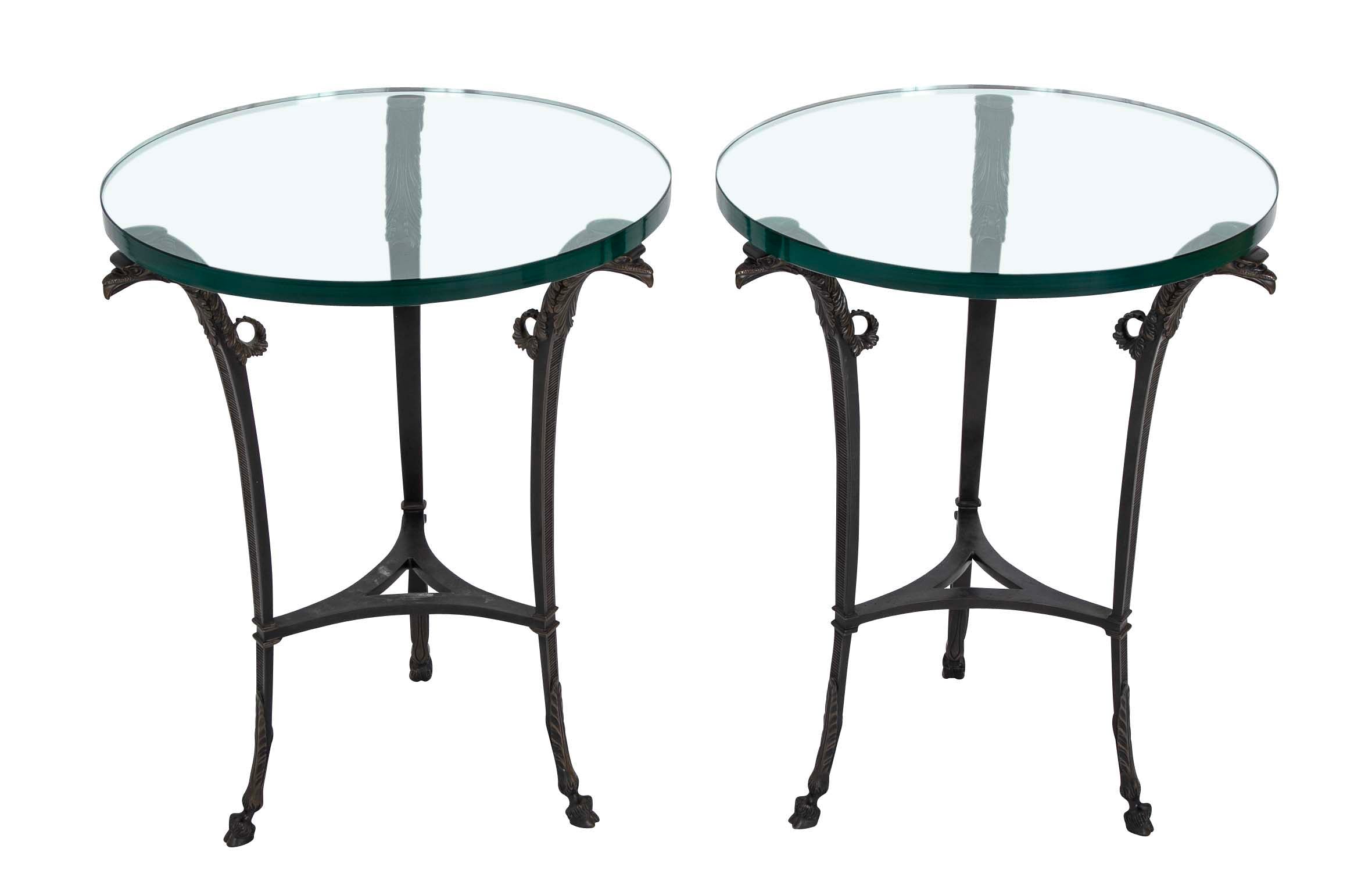 Pair of Patinated Bronze Glass Top Side Tables