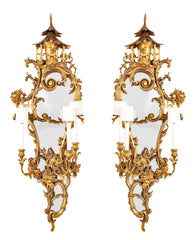 Pair of Gilded Rococo Three Arm English Sconces