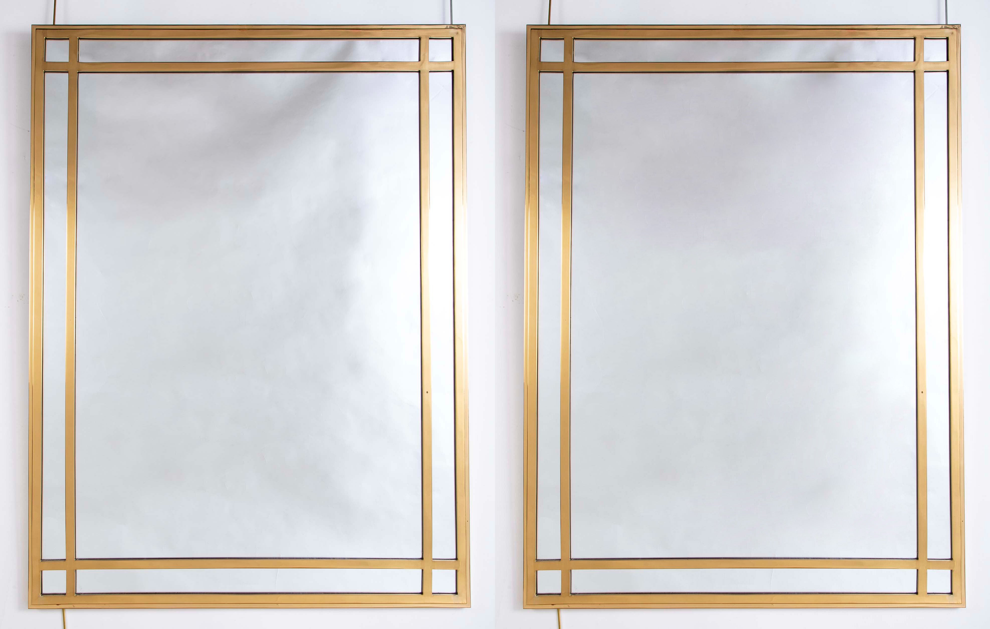 Pair of Mid Century Brass Mirrors