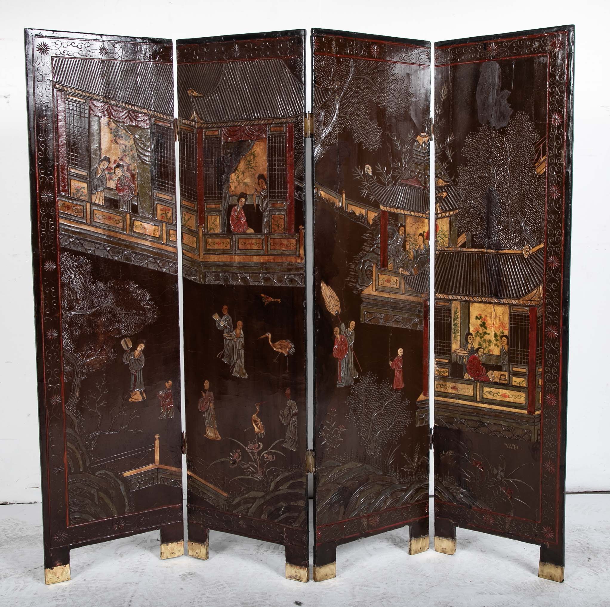 19th Century Chinese Coromandel Screen with 2 Sided Decoration