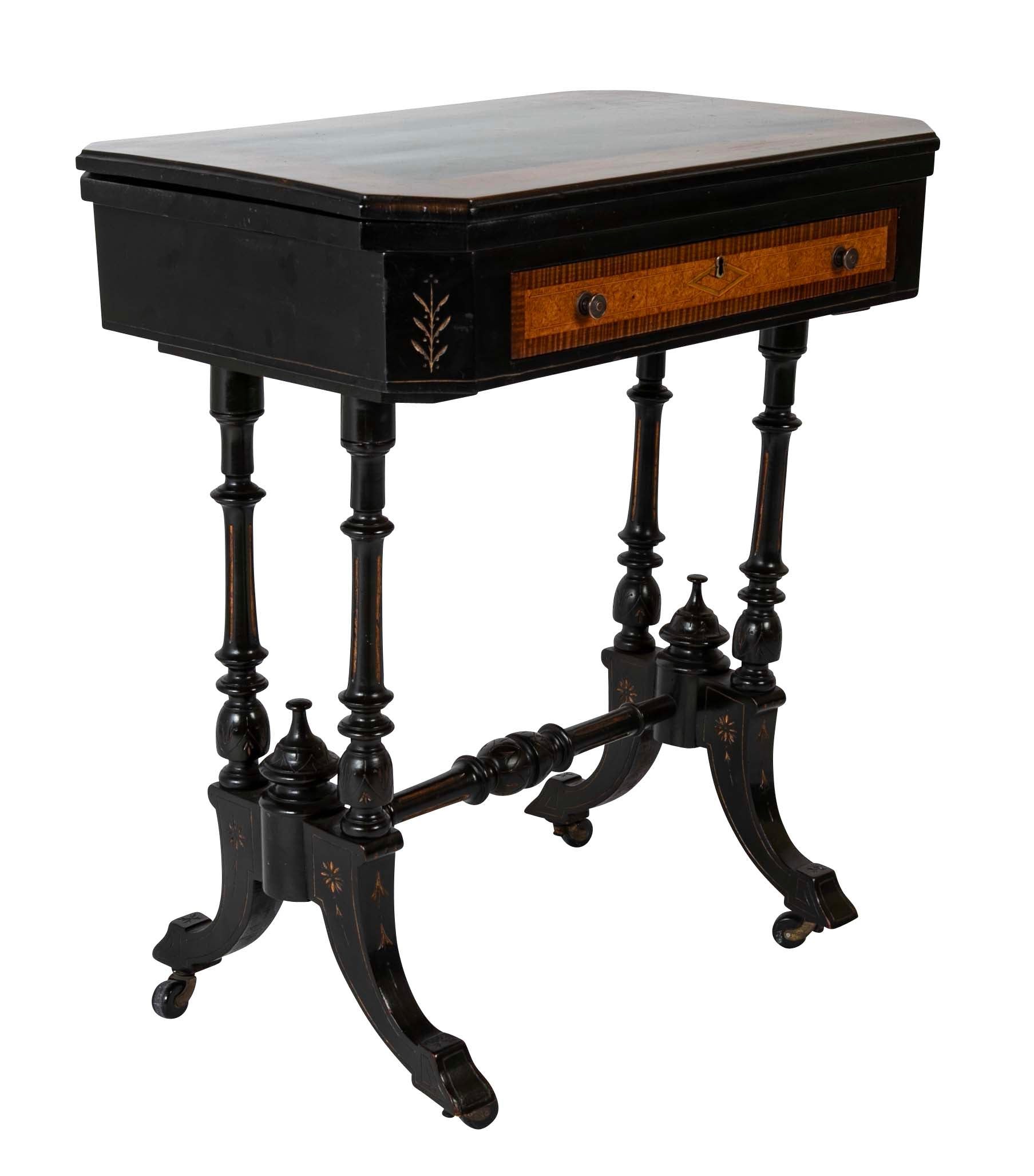 Eastlake Ebonized, Crossbanded and Incised Game Table