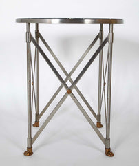 A Pair of Steel & Brass 'X' Form Marble Top Gueridons