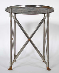 A Pair of Steel & Brass 'X' Form Marble Top Gueridons