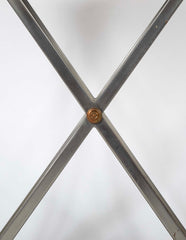 A Pair of Steel & Brass 'X' Form Marble Top Gueridons