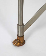 A Pair of Steel & Brass 'X' Form Marble Top Gueridons
