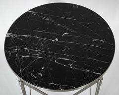 A Pair of Steel & Brass 'X' Form Marble Top Gueridons
